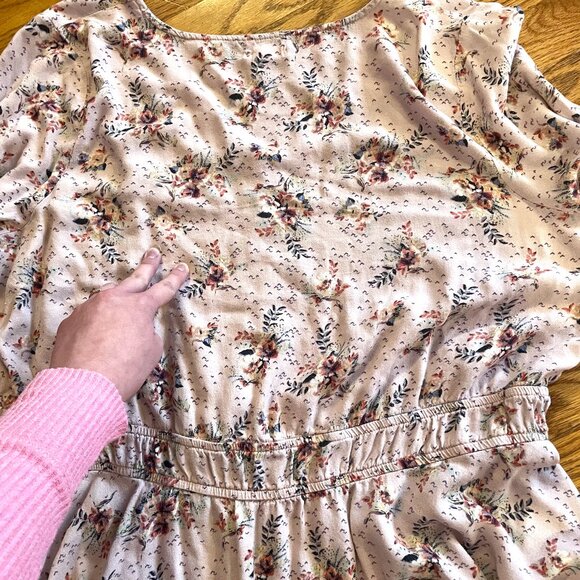 MAURICES 1 Plus Size Pink Floral Smock Waist Blouse Boho Long Sleeve Peasant Top - Picture 16 of 16